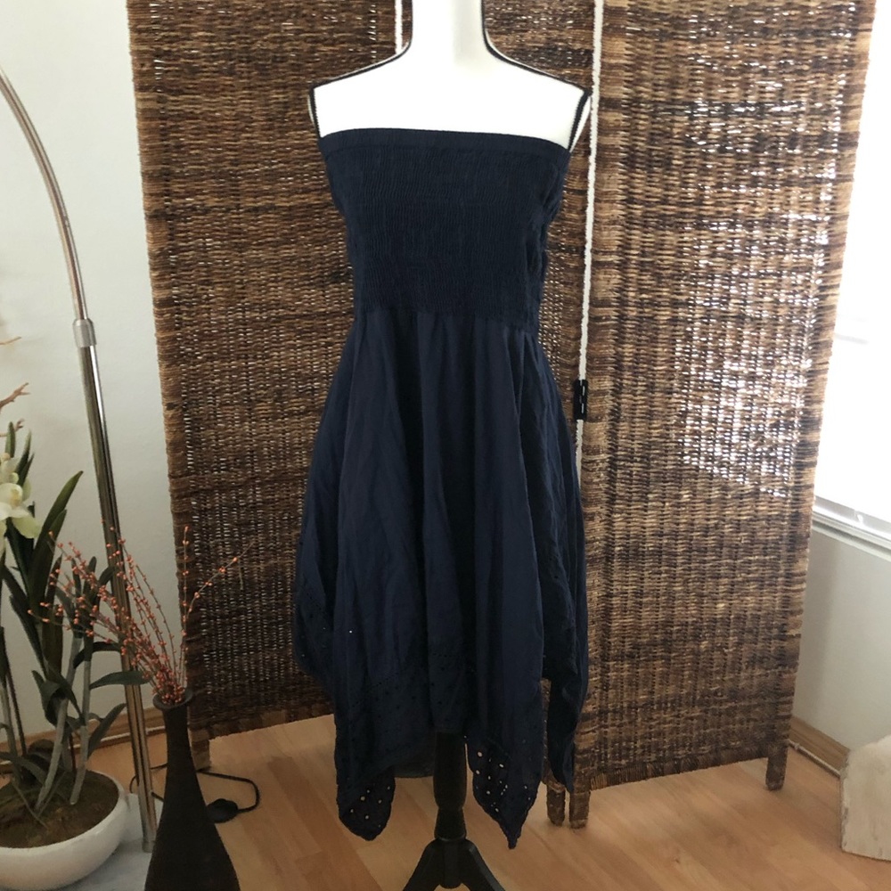 Ribbed Navy eyelet strapless tube dress
